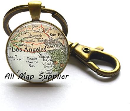 Charming Keychain,Los Angeles map Keychain, Los Angeles map jewelry, Glendale Santa Monica Burbank Oxnard, map Key Ring,A0293