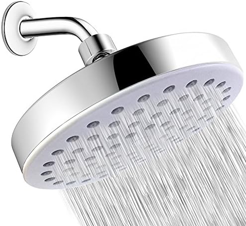 Shower Head - Rainfall High Pressure 6” - Rain High Flow Fixed Luxury Chrome Showerhead - Removable Water Restrictor - Adjustable Metal Swivel Ball Joint - For the Best Relaxation and Spa