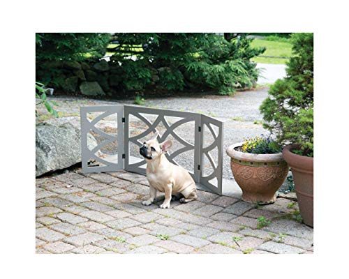 Zoogamo 3 Panel Gray Wooden Curves Design Pet Gate -19 Inches Tall Expands Up to 48'' Freestanding Tri Fold Durable Wooden Dog Fence-Indoor/Outdoor Pet Barrier for Stairs,Doorways