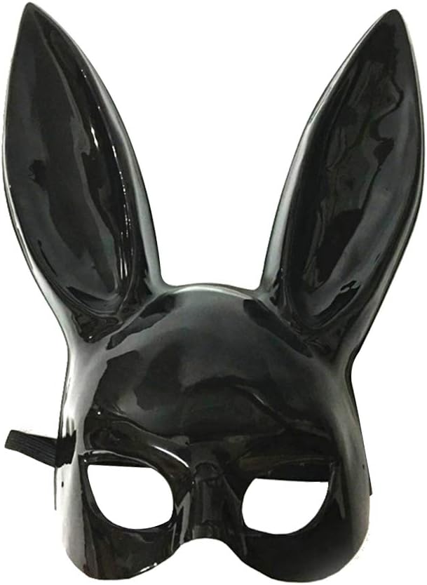 LUOEM Adult Bunny Mask Women's Masquerade Rabbit Mask Bunny Rabbit Mask for Birthday Party Easter Halloween Bar Costume Cosplay Accessory (Bright Black)