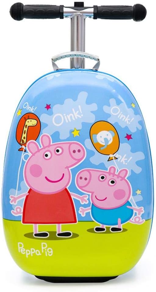 FJFJFJ Scooter Children's Trolley Luggage Cartoon Travel Suitcase Baby Interesting Boarding Flashing Wheel Rolling Luggage, Balloon Pig