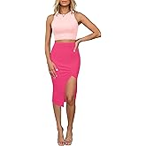 oten Women 2 Piece Summer Sexy Slim Skirt Ribbed Sleeveless Tank Top Bodycon Slit Dress High Waist Midi Dresses Outfit Set