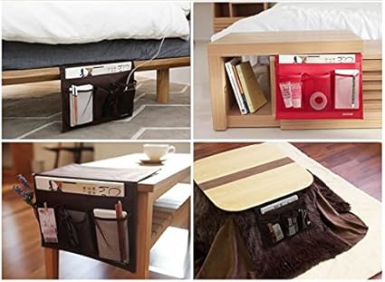 Amazon Co Jp こたつ テーブルの天板やベッドマットの下に挟んで取り付ける 便利なサイドポケット Pocket S ポケッツ 雑誌 リモコンなどが収納できる サイズの大ポケットとメッシュの小ポケット3つの収納性 スマホ リモコン ラック ブラウン ホーム キッチン
