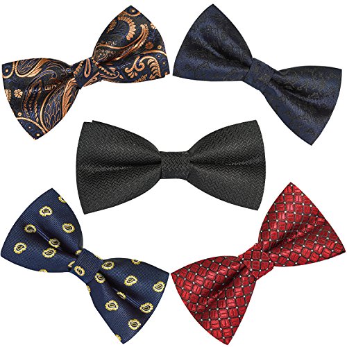 OUMUS 5 PC Mens Assorted Pattern Pre-Tied Adjustable Neck Tie Bowties - Thumbnail 7