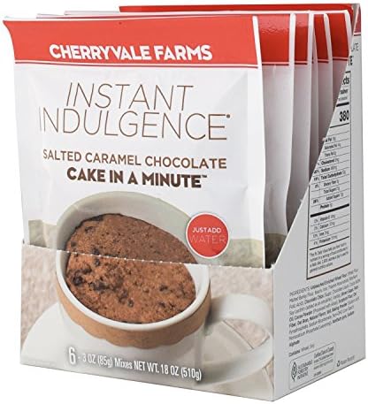 Cherryvale Farms Instant Indulgence Mug Cake Mix, Salted Caramel Chocolate, Microwave Dessert, Vegan, GMO-Free (6 single serve pouches)