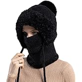 Women's 3-in-1 Beanie Hat with Scarf & Mask, Fleece-Lined Winter Ear Muff Beanie for Cold Weather