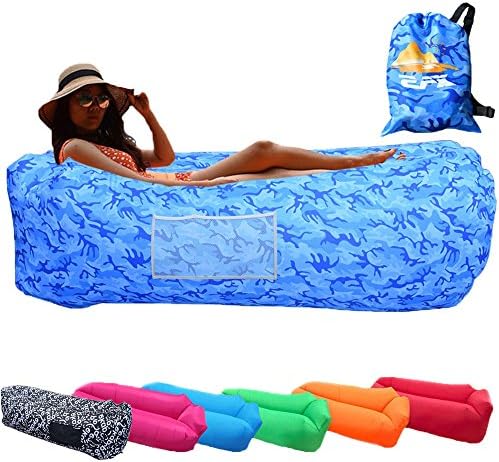 Inflatable Lounger Lazy Sleeping Bag Air Couch, Inflatable Air Bean Bag, Nylon Air Sofa Bag for Camping, Beach, Park and Swimming Pool with Carry Bag(Blue)