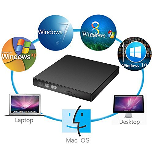 External CD DVD Drive, Blingco USB 2.0 Slim Protable External CD-RW Drive DVD-RW Burner Writer Player for Laptop Notebook PC Desktop Computer, Black