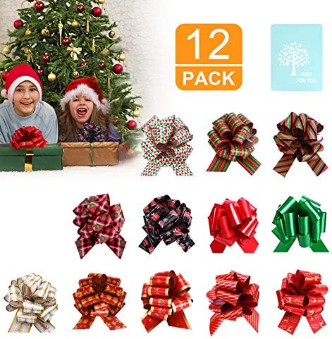 Xmas Decoration Gift Ribbon Pull Bows-Christmas Bow and Card 12 Pack Gift Bows for Presents, Wraps, Christmas Trees, Wedding Decoration and Birthday Party