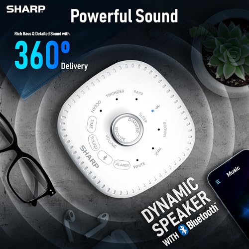 Sharp Sound Machine Alarm Clock with Bluetooth Speaker, 6 High Fidelity