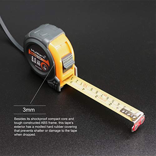 MulWark 26ft Measuring Tape Measure by Imperial Inch Metric Scale with BothSide Metal Blade