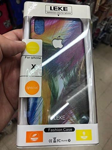 (Multicolor Feather Pattern) World’s First 3D Designer Illuminating Luminous LED BackLit Apple Logo Case for Iphone X 10 + FREE White LED Spinner!