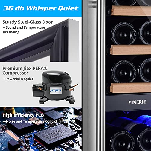 VINERIE Premium 24 Inch Wine Cooler Refrigerators, 46 Bottle Dual Zone