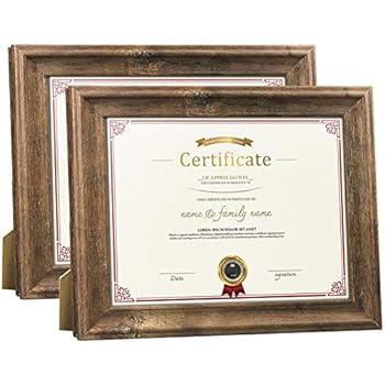 8.5x11 Picture Frames Set of 2 Rustic Vintage Brown Wood Document Diploma Certificate Award 8.5 x 11 Photo Frame for Tabletop Stand or Wall Hanging