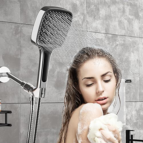 Duschkopf Regendusche Druckerhöhend, VESKYAO Hochdruck Duschbrause mit Ergonomischem Handgriff, Groß Handbrause Wassersparend mit 3 Strahlarten, Verchromter Brausekopf