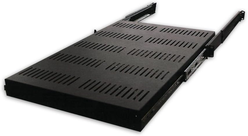 Quest Manufacturing Single-Sided Slide-Out Vented Shelf with Adjustable Rails, 19" x 26"-37D, Black (ES0119-0123)