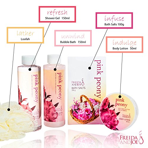 Luxurious & Elegant Bath Gift Set For Women By Freida Joe Deluxe Pink Peony Tub Spa Gift