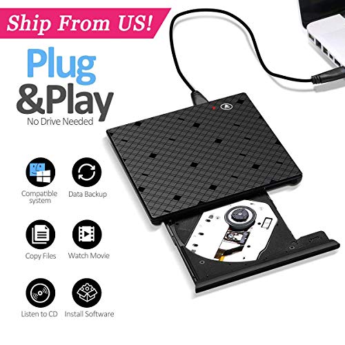 YAHEY External CD Drive USB 3.0 DVD Drive for mac External Disk Drive Player with Touch Control Eject Button Compatible with All Desktop Computers and laptops