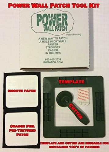 Power Wall Patch Tool Kit - A new way to patch a hole in drywall IN 5 MINUTES. Pre-textured plastic patch installs flush with wall. No backer board, drywall mud, sanding or taping!