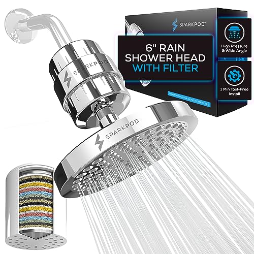 SparkPod Luxuriöses gefiltertes Duschkopf-Set, 23-stufiger Duschfilter, reduziert Chlor und Schwermetalle, Hochdruck-Duschkopffilter (15,2 cm rund, lu