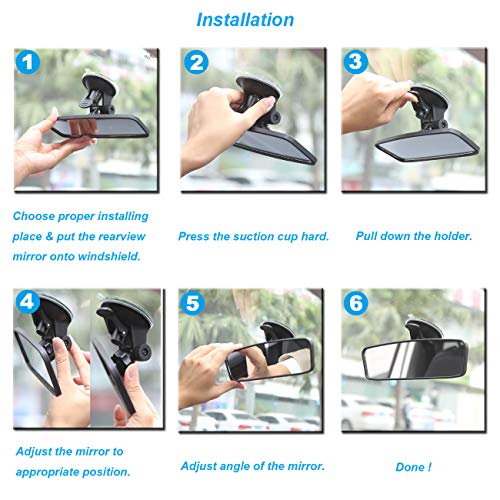 KITBEST Rear View Mirror, Suction Cup Rearview Mirror Universal Car interior Mirrors, Adjustable Auto Mirror for Most Car Truck