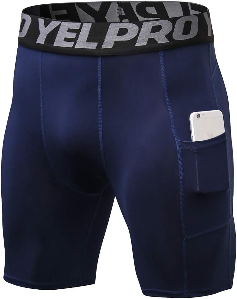 Compression Shorts Mens Gym Running Tights Base Layer Breathable Fitness Training Workout Shorts with Pocket