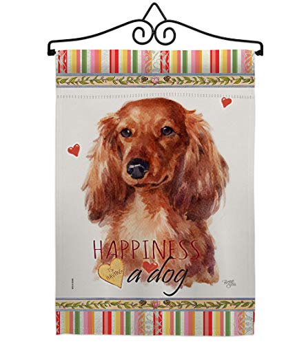 Breeze Decor Long Hair Dachshund Happiness Garden Flag-Set Wall Hanger Dog Pupp…