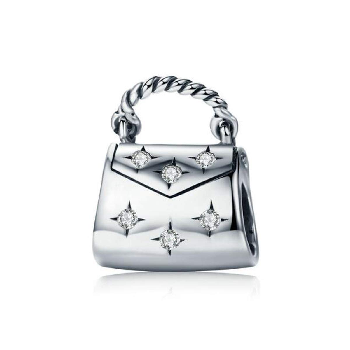 Fashion Women Bag Charm Beads 925 Sterling Silver Red Enamel Handbag Rose Hat Lipstick Eyes Perfume Bottle Travel Bag Charms For Bracelets, (Women's Bag with Water Drill)