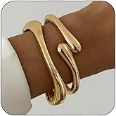 Rainhonor Chunky Gold Bangles Bracelets for Women Gold Cuff Bracelet Set Waterproof Non Tarnish Stack Bracelet for Women Gifts