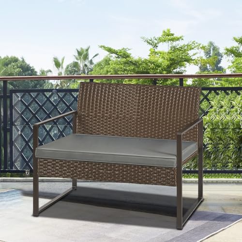 YIYAN 4 Piece Patio Furniture Set, Outdoor Wicker Furniture Set Patio Furniture Set, Bistro Set Outdoor Rattan Conversation with Coffee Table for Garden Balcony Backyard(Gray)