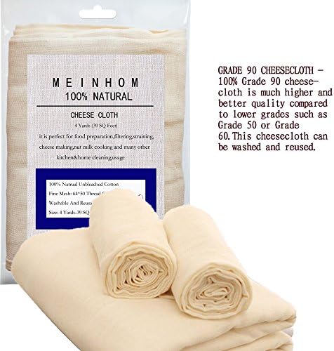 Cheesecloth 39 Sq Feet Grade 90 100% Unbleached Cotton Filter Strain Reusable Cooking Food Making Cheese Straining Nut Milks by Meinhom