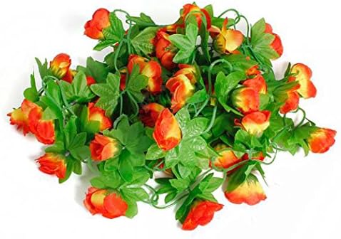 KUSOOFA 1 PCS Artificial Garland Wall Fake Rose Vine String Flower Wedding Party Silk Flower Orange