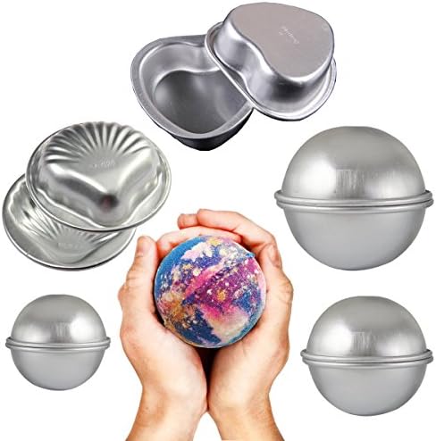 Emango DIY Metal Bath Bomb Molds Fizzies Set of 5, 2 Shell Shape, 2 Heart, 6 Hemispheres , Cake Pan Molds, Aluminum