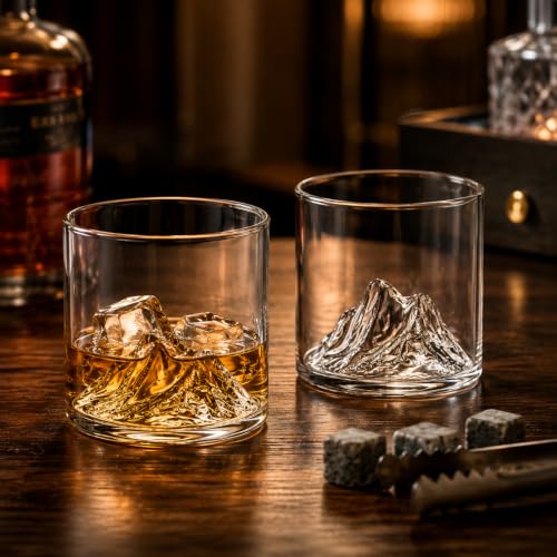 Kit 2 Copos Whisky Design Montanha Everest 300ml Cristal Transparente Premium Vidro Reforçado Drinks Luxo