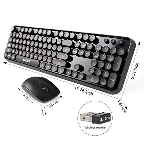 Wireless Keyboard and Mouse Sets,SADES V2020 Retro Style Black Keyboard with Round Keycaps, 2