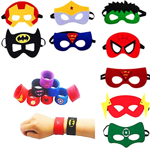 AukCherie Kids Dress Up 19PCS Ensemble de masques de super-héros et Bracelets Slap pour garçons Costumes Cadeaux de fête d\'anniversaire (set)