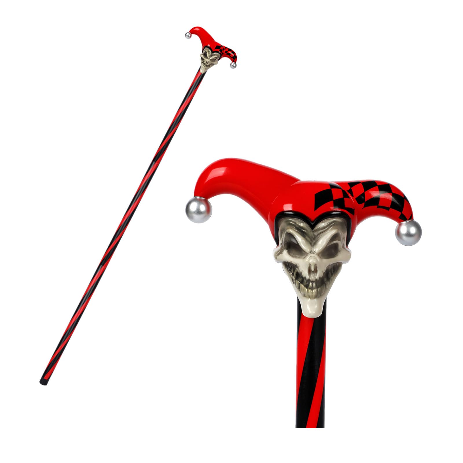 Spinosaurus 47" Jester Cane,Jester Stick Halloween Scary Clown Costume Accessories Plastic Joker Staff Clown Cosplay Wand Fancy Dress Cane Masquerade Prop