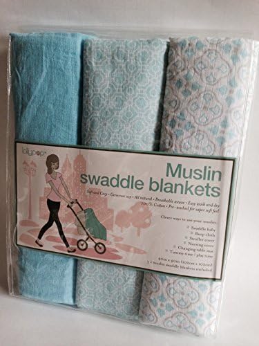 Lollypop Muslin Swaddle Blankets -Blue (Solid Blue/Blue White Pattern/Blue Brown Pattern) by Manhattah Kids