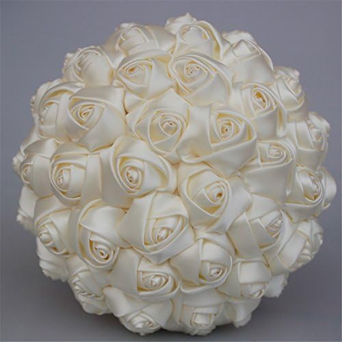 USIX Handcraft Solid Color Popular Satin Rose Bridal Holding Wedding Bouquet Wedding Flower Arrangements Bridesmaid Bouquet(Ivory Dia 8.27 inch)