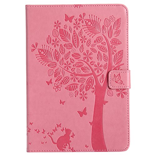 iPad Mini 2 Mini 3 Case, LittleMax(TM) Lightweight PU Leather Flip Stand Embossed Cat & Tree Case Smart Cover with Auto Wake / Sleep for Apple iPad Mini 3/2/1 [One Free Stylus Pen]-#2 Pink - Thumbnail 2