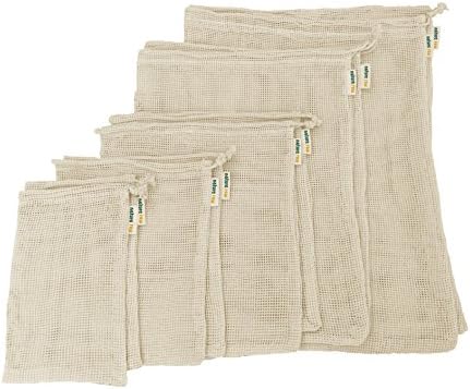 Nature Raw Healthy Future Sustainable-Use Bags | 10 Bags 5 Sizes Color Coded Tare | Reusable Organic Unbleached Cotton Mesh with Drawstring | Single-Use Alternative for Produce | Zero-Waste Packaging