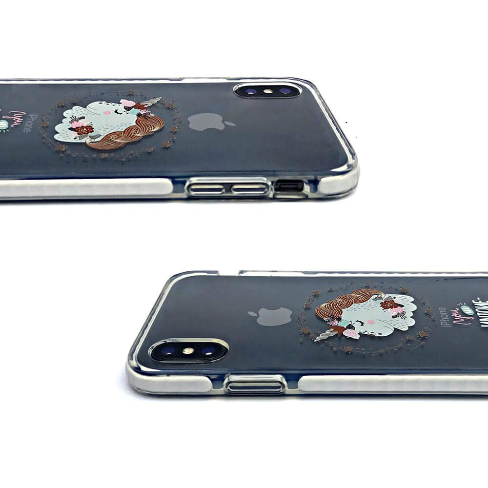 Cute Protective Girl Case for iPhone Xs X Clear with Glass Screen Protector by LFXTECH