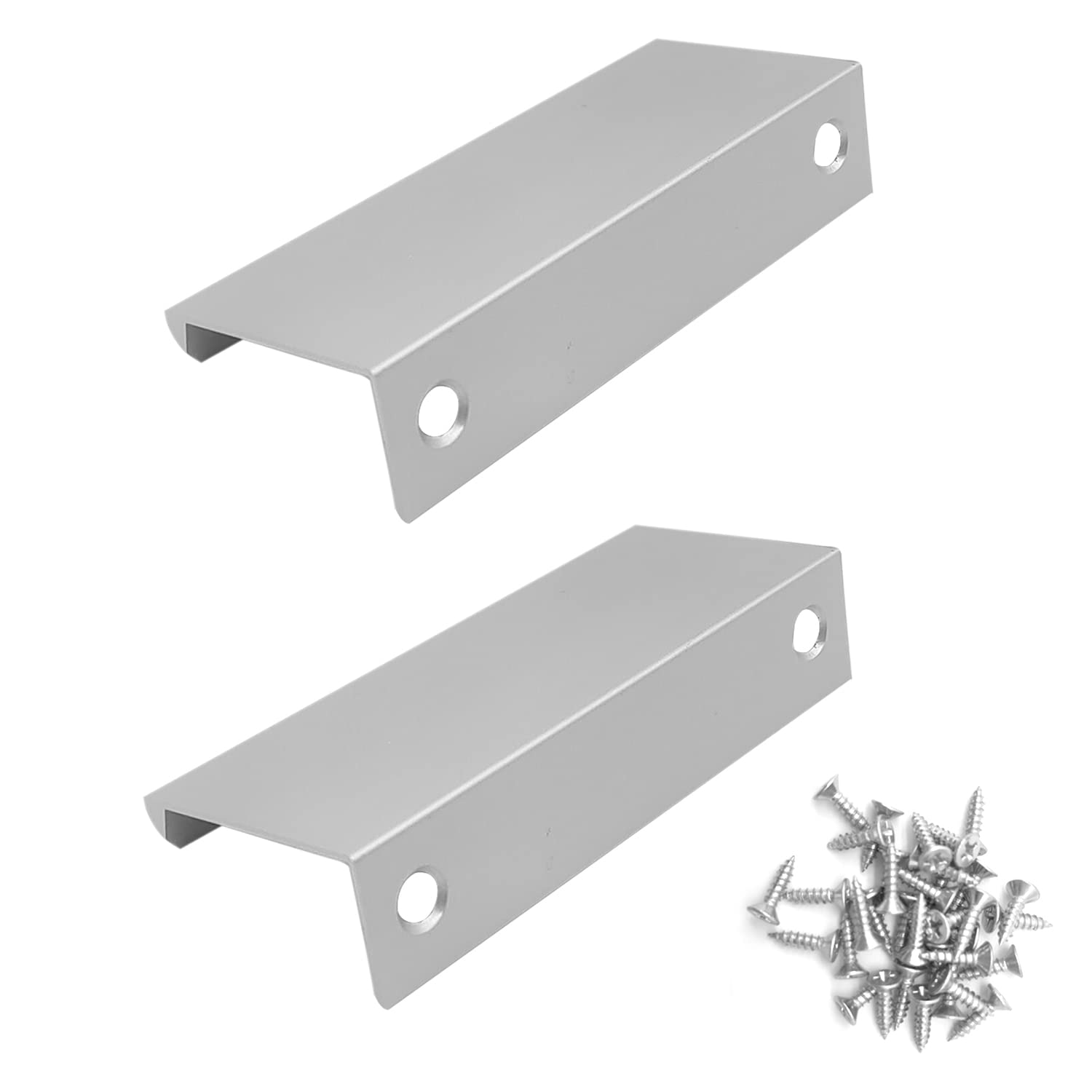 CHEERYMAGIC 2 Pack Back Mount Finger Edge Pull, Concealed Handles Cabinet Pull Handles 64mm Hole Spacing for Home Kitchen Door Drawer Cabinet A6-JSLS (Silver) — image 1