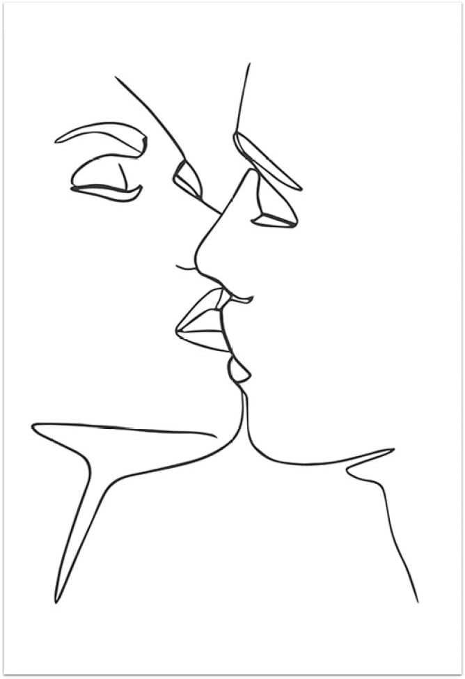 Amazon Com Abstract Black And White Poster Lovers Kiss Hugs Line Drawings Painting Wall Art Minimalist Prints For Living Room Posters Prints