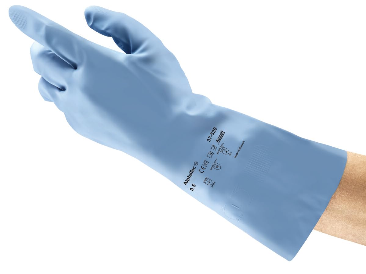 Ansell VersaTouch 37520085 Gloves, Nitrile, Chemical and Liquid Protection, Size 8.5, Blue (Pack of 12)