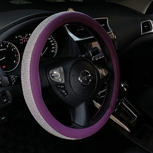 Sino Banyan Cystal Steering Wheel Cover for Women,Purple PU Leather Bling Bling Rhinestones