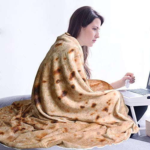 DINOKA Burritos Tortilla Blanket, Flannel Burritos Flour Tortilla Throw Blankets Wrap Giant Round Beach Blanket Great Gift Idea for Adults & Youth (Yellow5, 71 inchs)