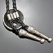 Vintage Silver Tone Q&Q Fashion Western Southwest Men Texas Ranger Star Leather Rodeo Bolo Bola Tie Necktie, Large