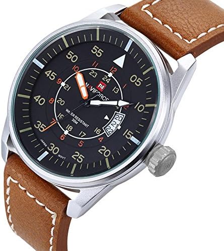 SENOLAN Mens Business Casual Sport Fashion Style Waterproof Auto Date Analog Quartz Wrist Watch with Luminous Hands Stainless Steel Case Comfortable Leather Band Strap-Brown