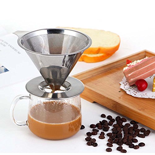 Pour Over Coffee Filter, 304 Stainless Steel Coffee Dripper Cone for 1-4 Cups, Pour Over Coffee Maker 1pcs